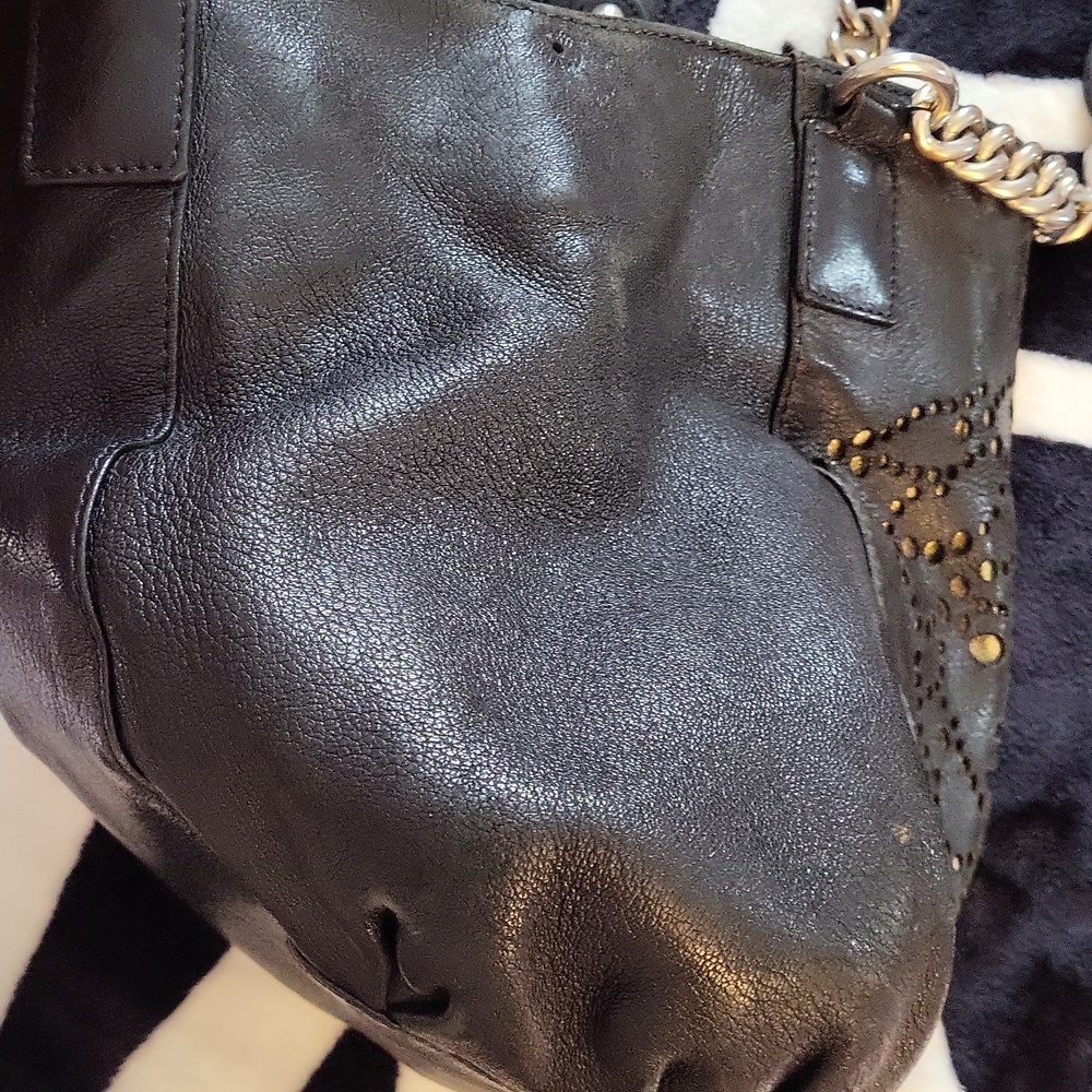 Versace Black Leather Studded Tote with Gold Chain Handles - Picture 8 of 15